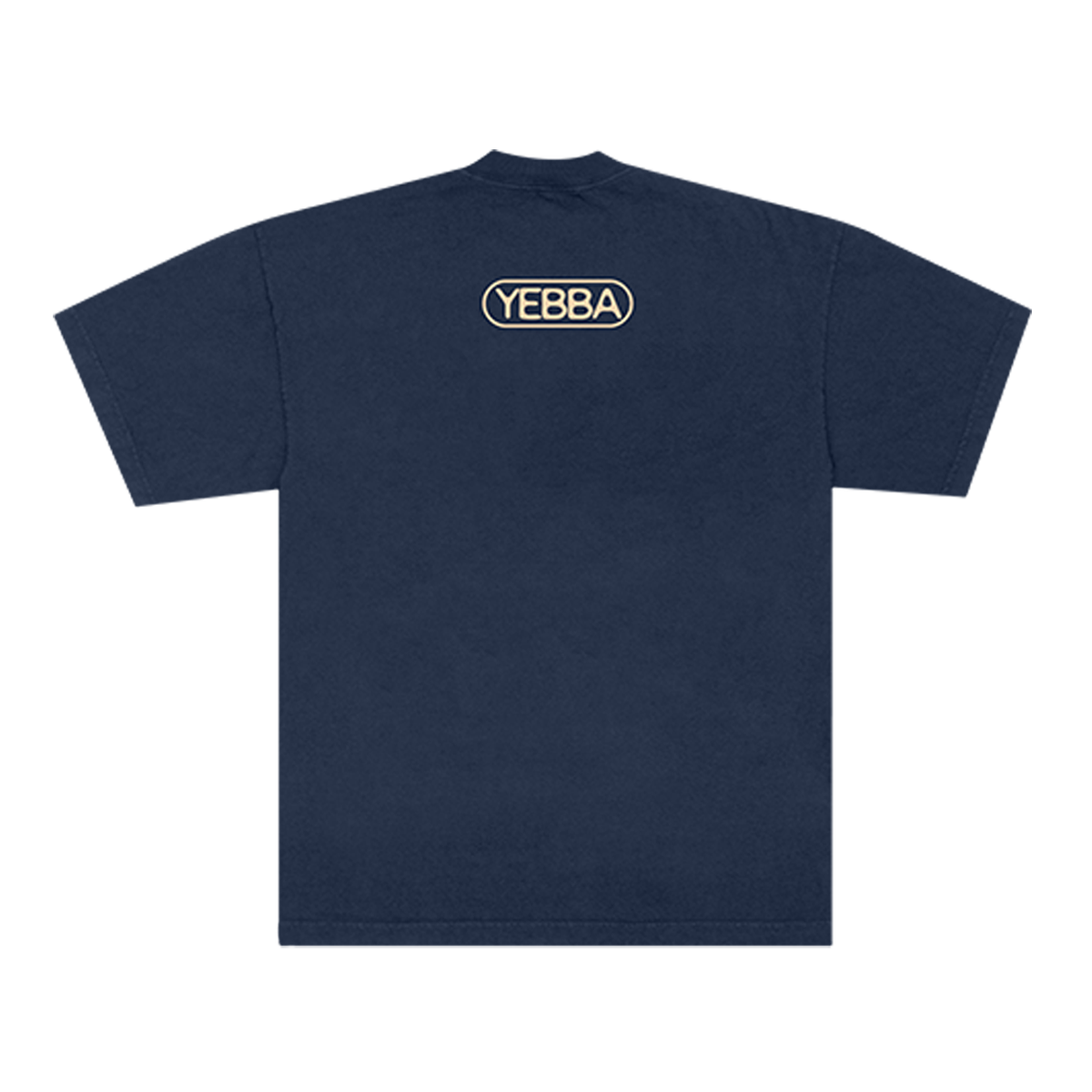 Navy blue t-shirt with 'YEBBA' logo on the back.
